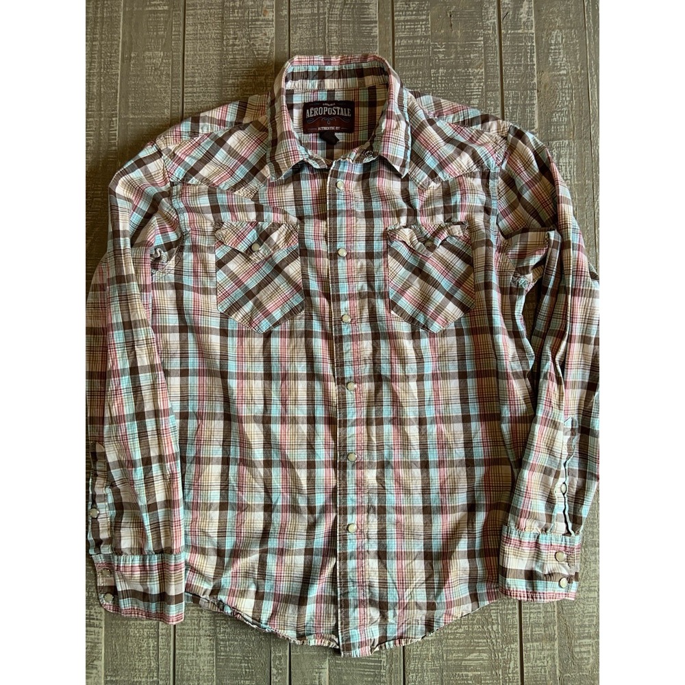Hollister Mens Plaid Pearl Snap Shirt Size Medium Long Sleeve Cowboy Western